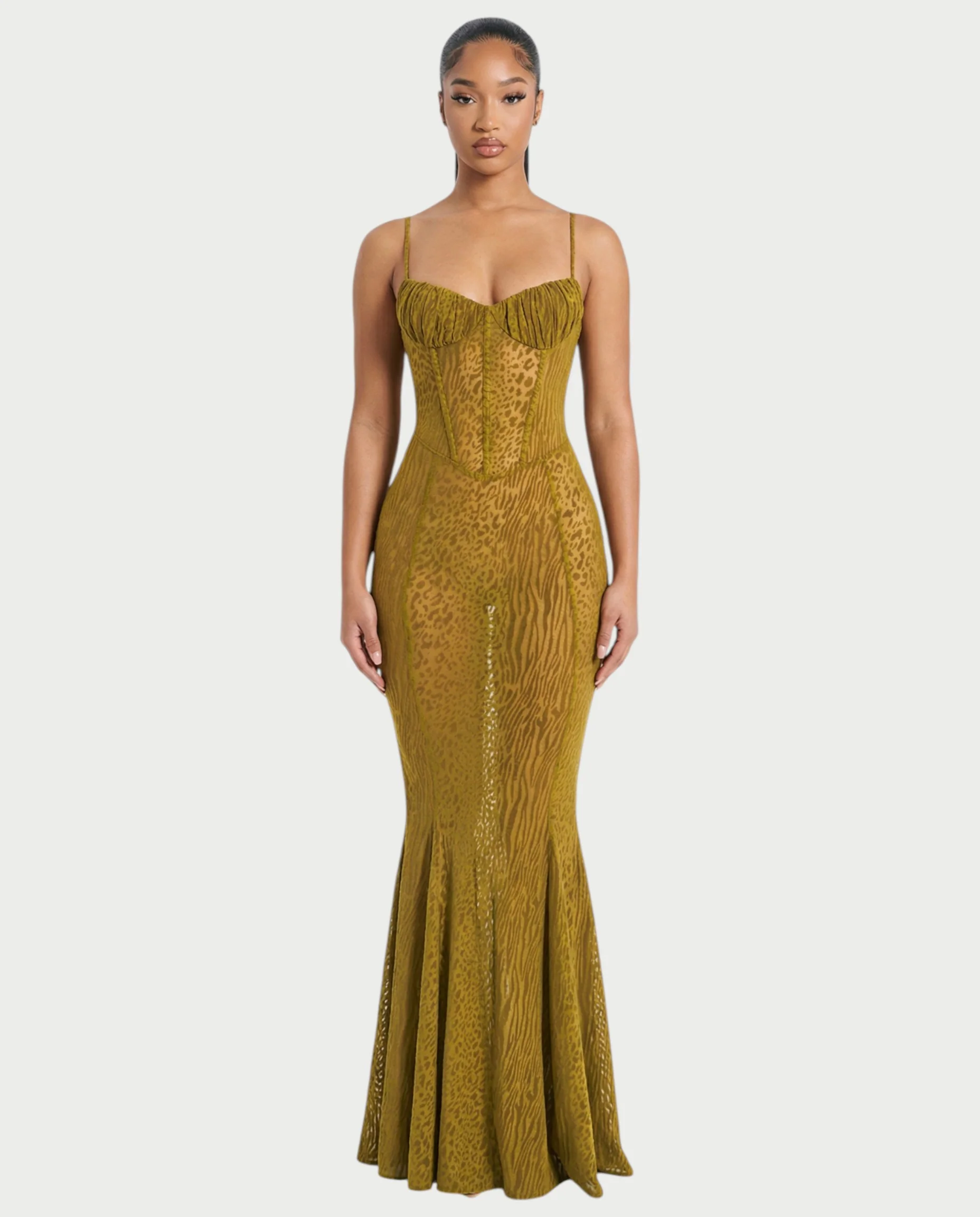 CECIL Corset Leopard Mesh Mermaid Maxi Dress