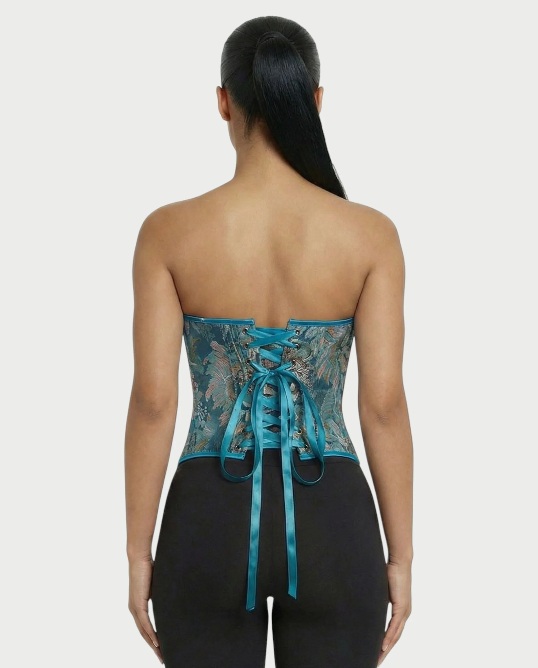 FELINE Teal Floral Tapestry Corset Top - Image 2