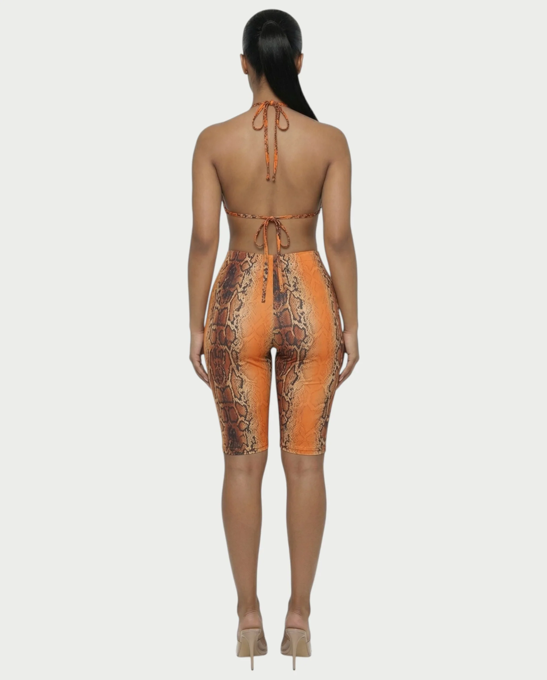 FLORA Snake Print Halter Crop Top & Capri Pants Set - Image 7