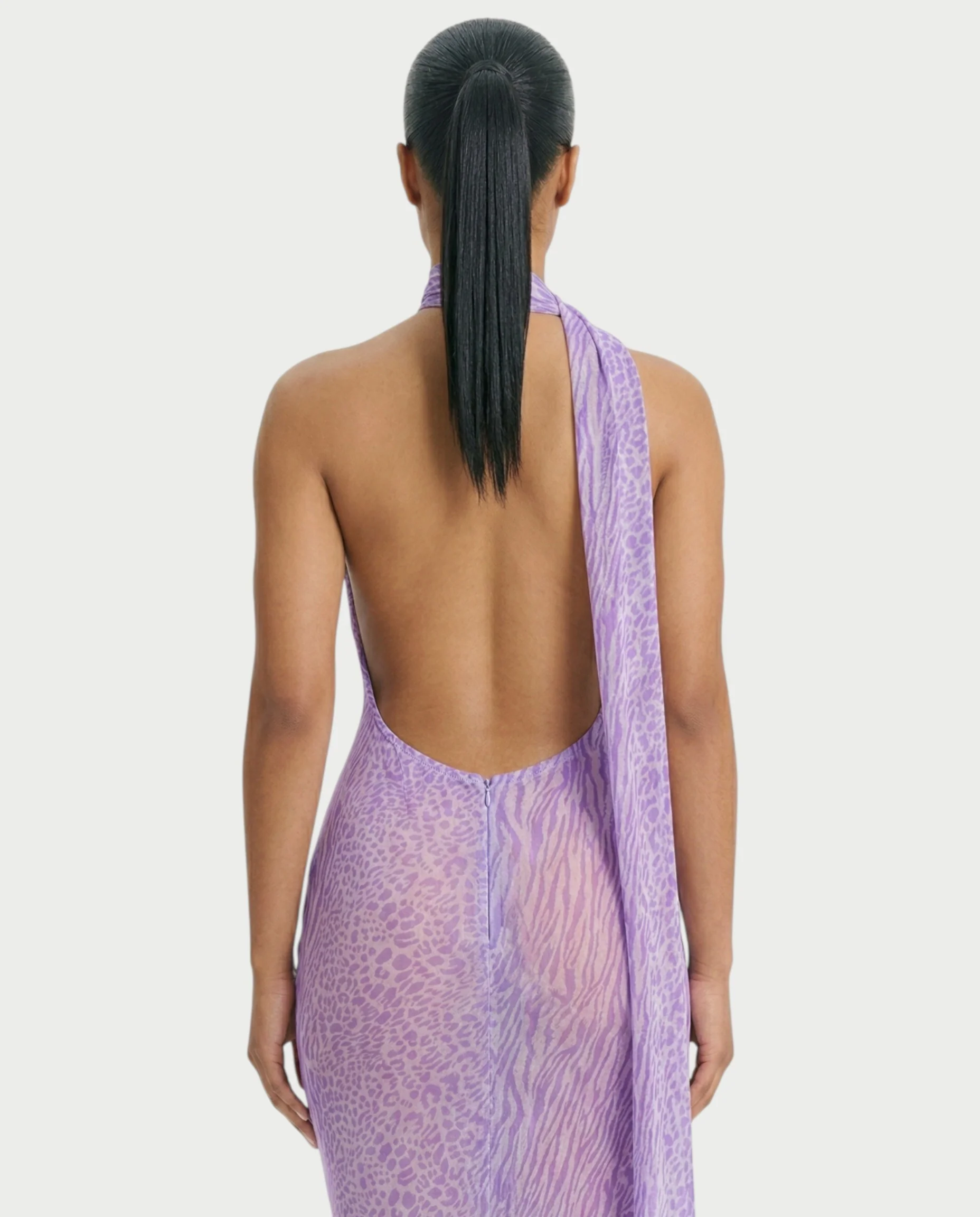 HAYANA Sheer Leopard Scarf Detail Backless Maxi Dress - Image 5