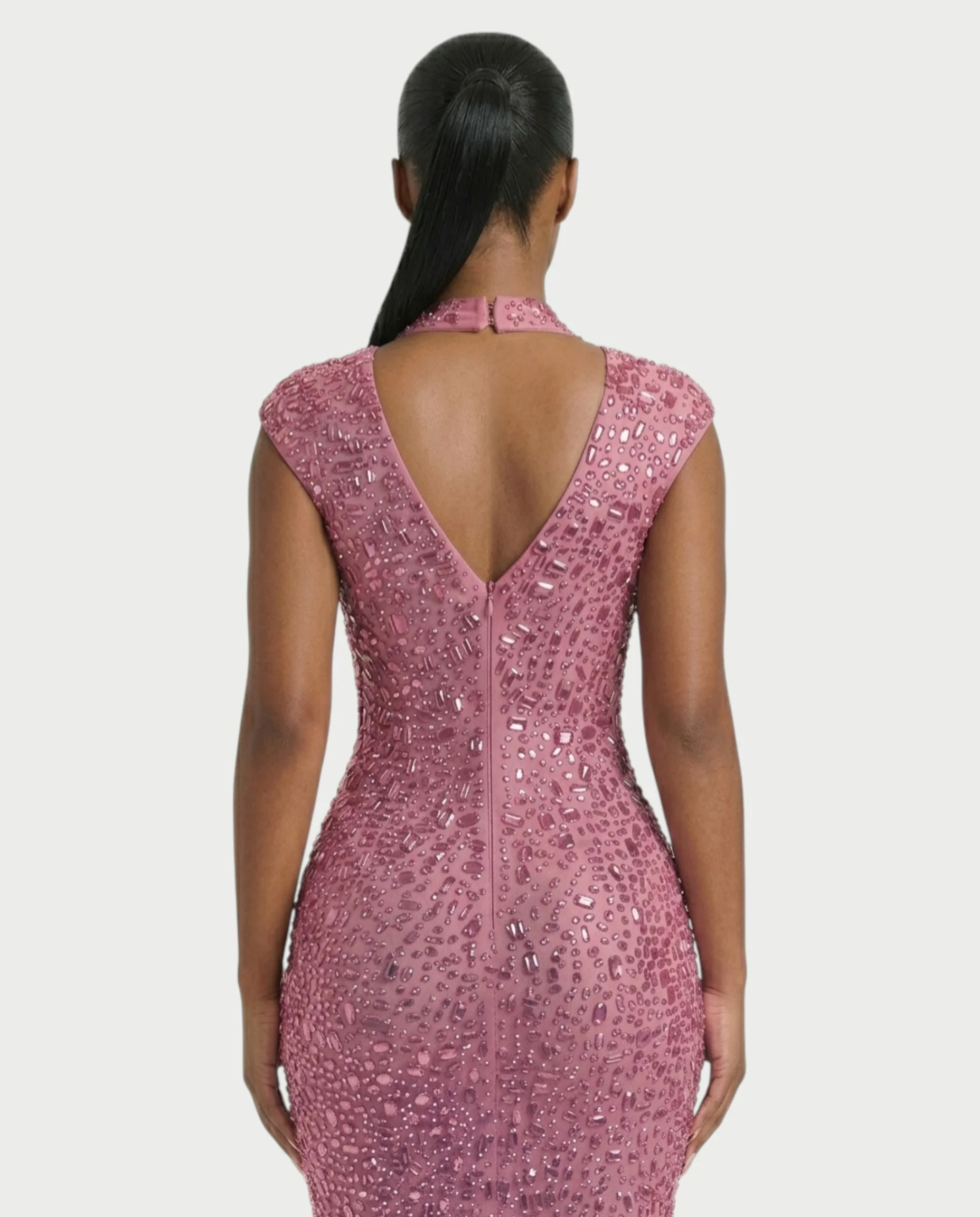 MORIA Crystal High-Neck Bodycon Maxi Dress - Image 10