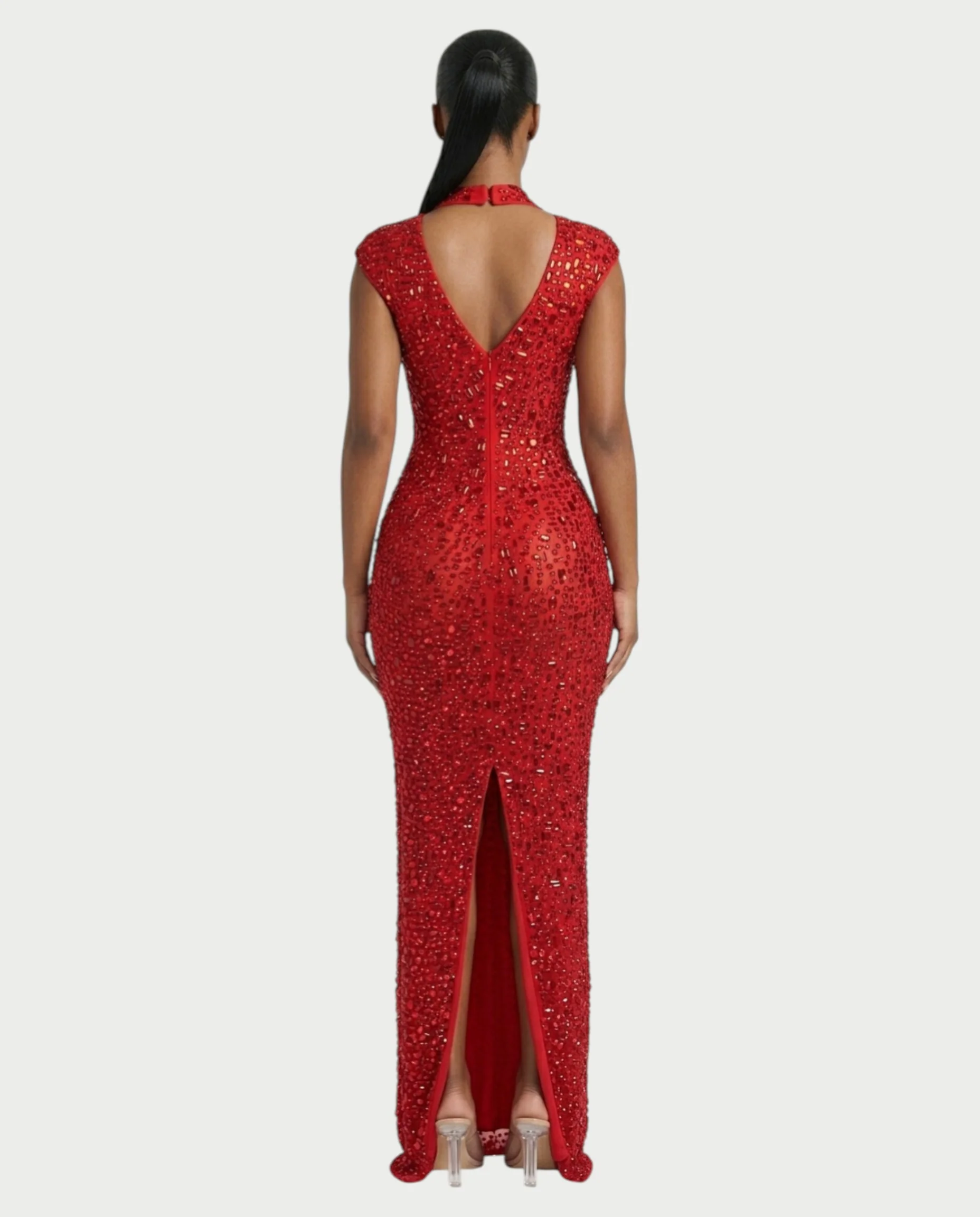 MORIA Crystal High-Neck Bodycon Maxi Dress - Image 12