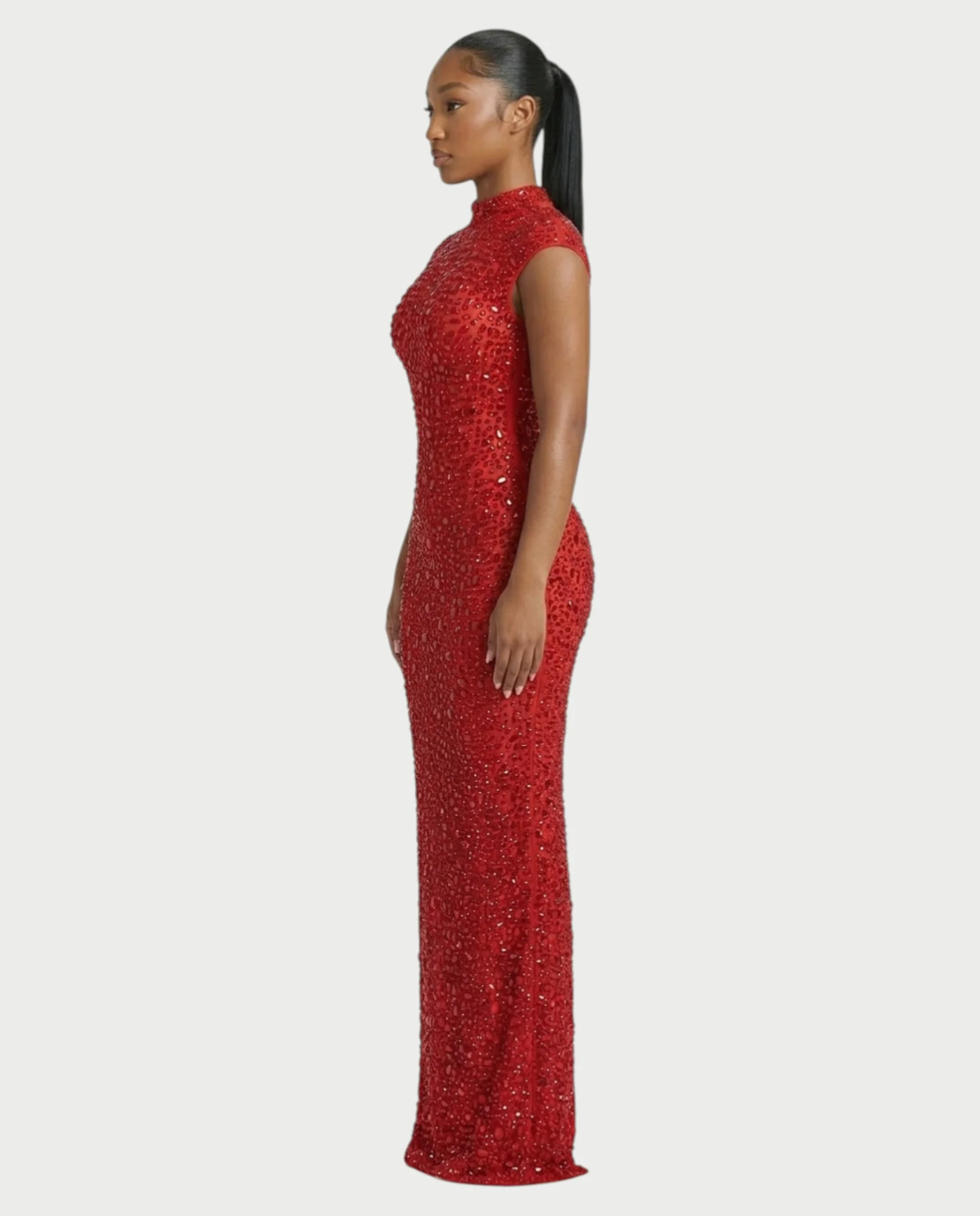 MORIA Crystal High-Neck Bodycon Maxi Dress - Image 13
