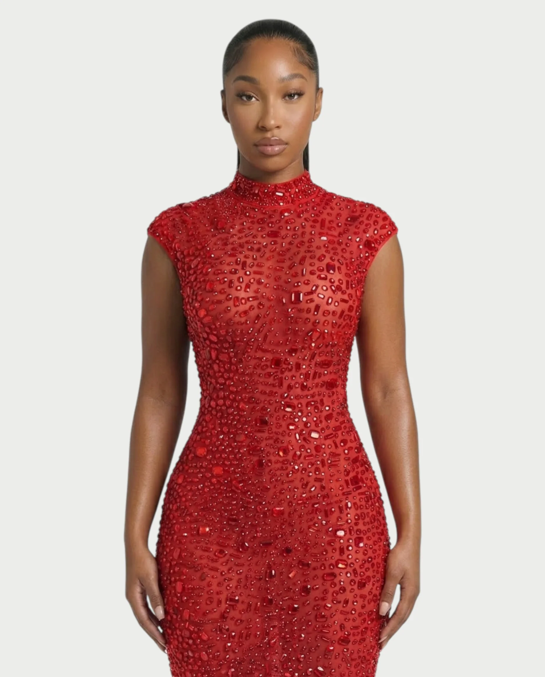 MORIA Crystal High-Neck Bodycon Maxi Dress - Image 14