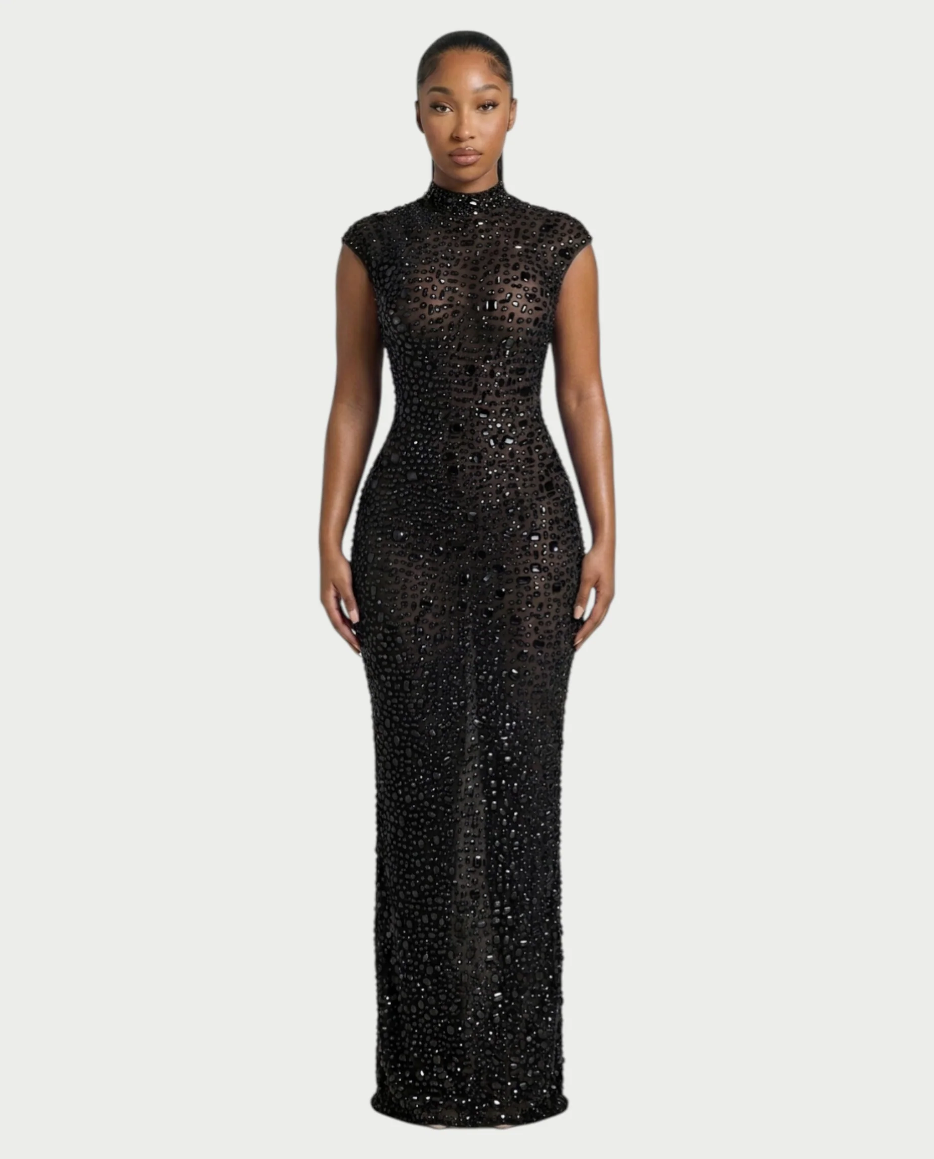 MORIA Crystal High-Neck Bodycon Maxi Dress - Image 16