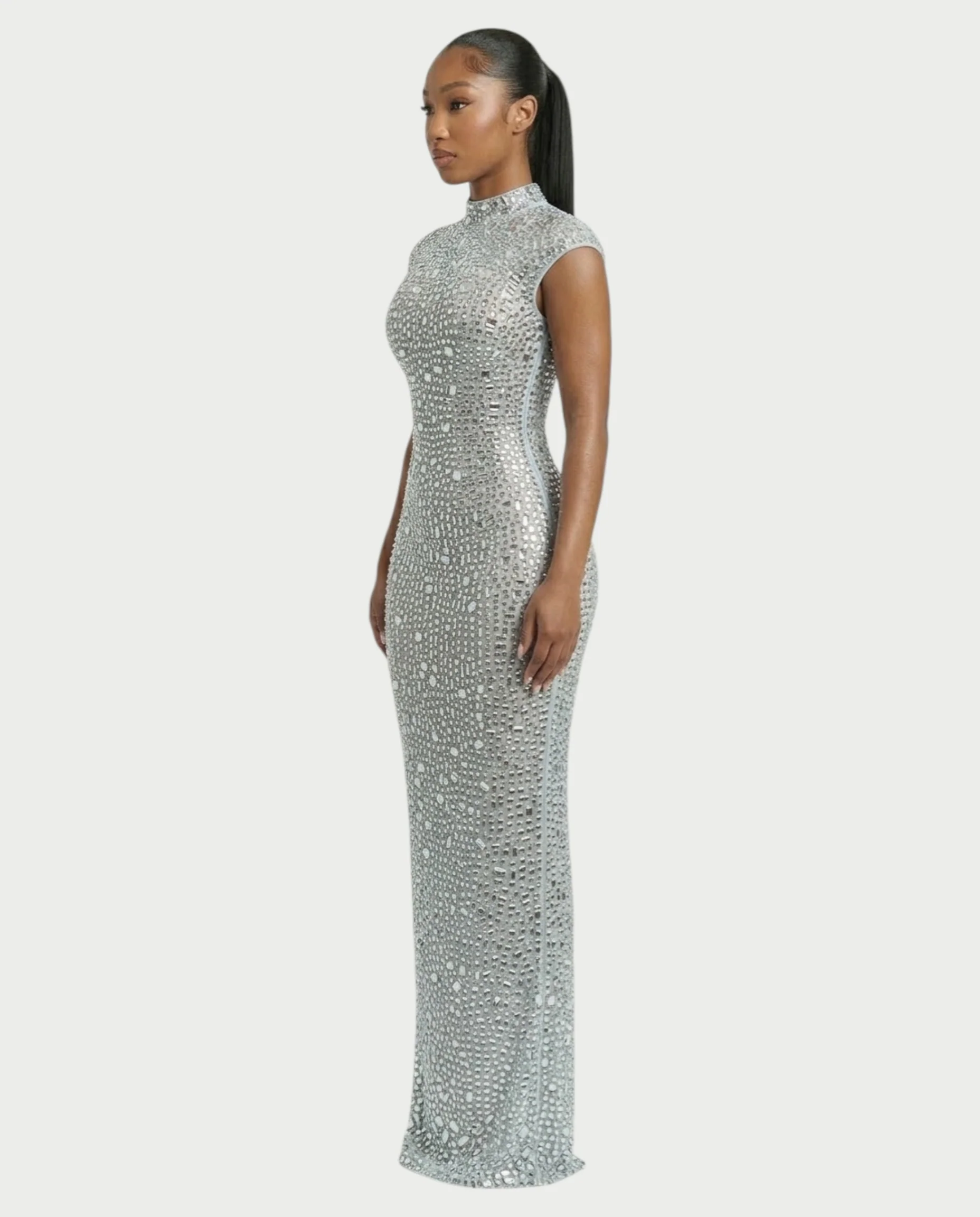 MORIA Crystal High-Neck Bodycon Maxi Dress - Image 23