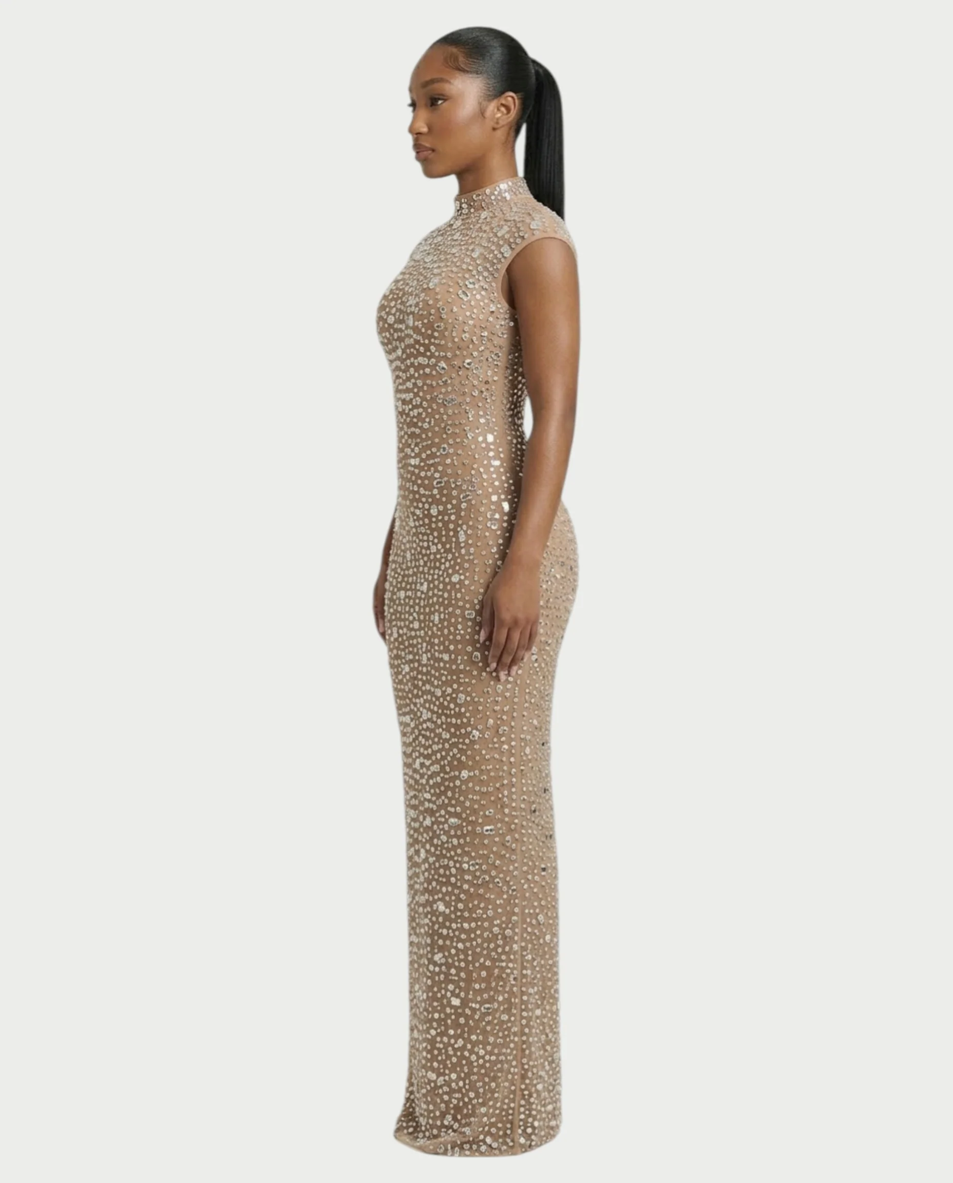MORIA Crystal High-Neck Bodycon Maxi Dress - Image 28