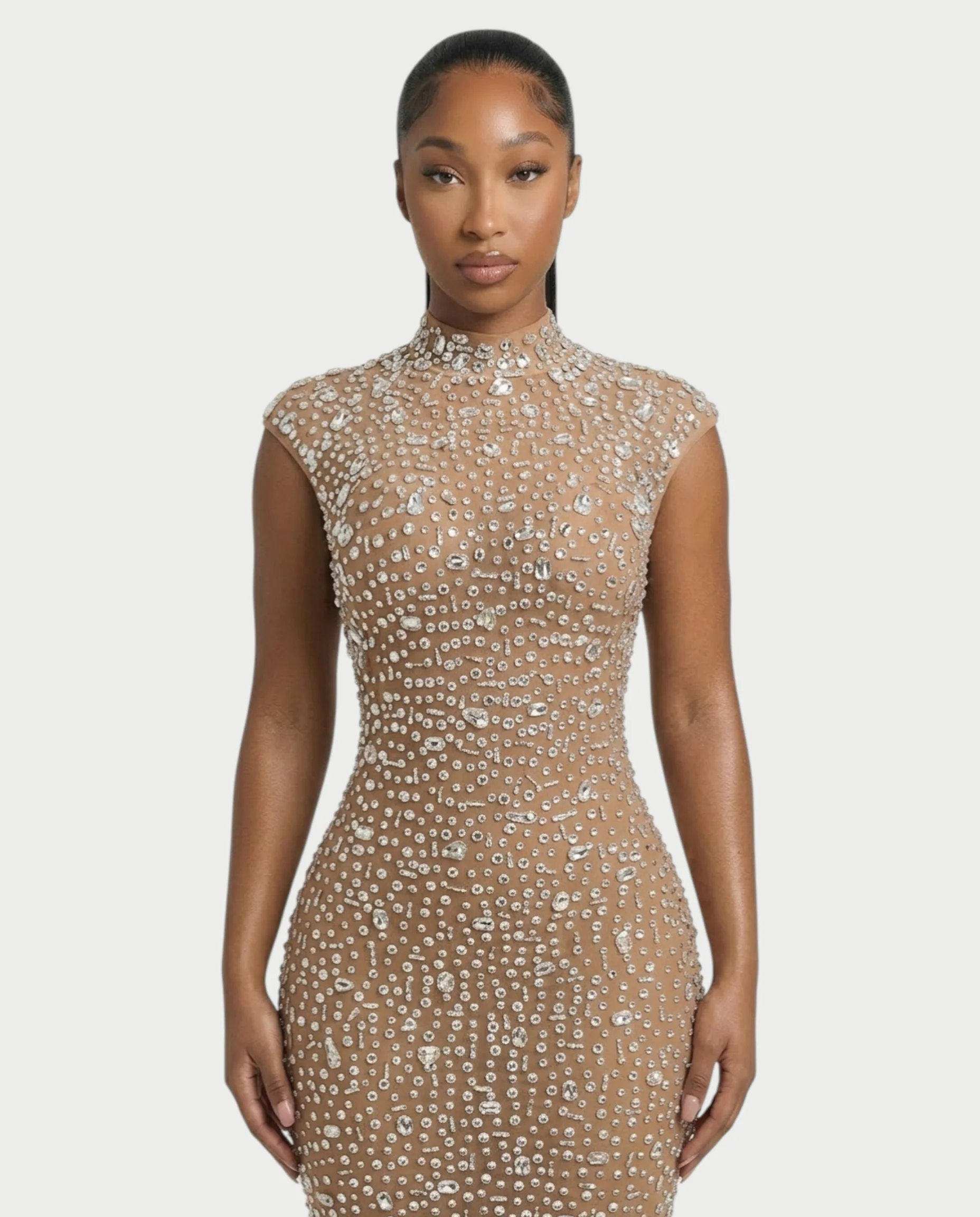 MORIA Crystal High-Neck Bodycon Maxi Dress - Image 29