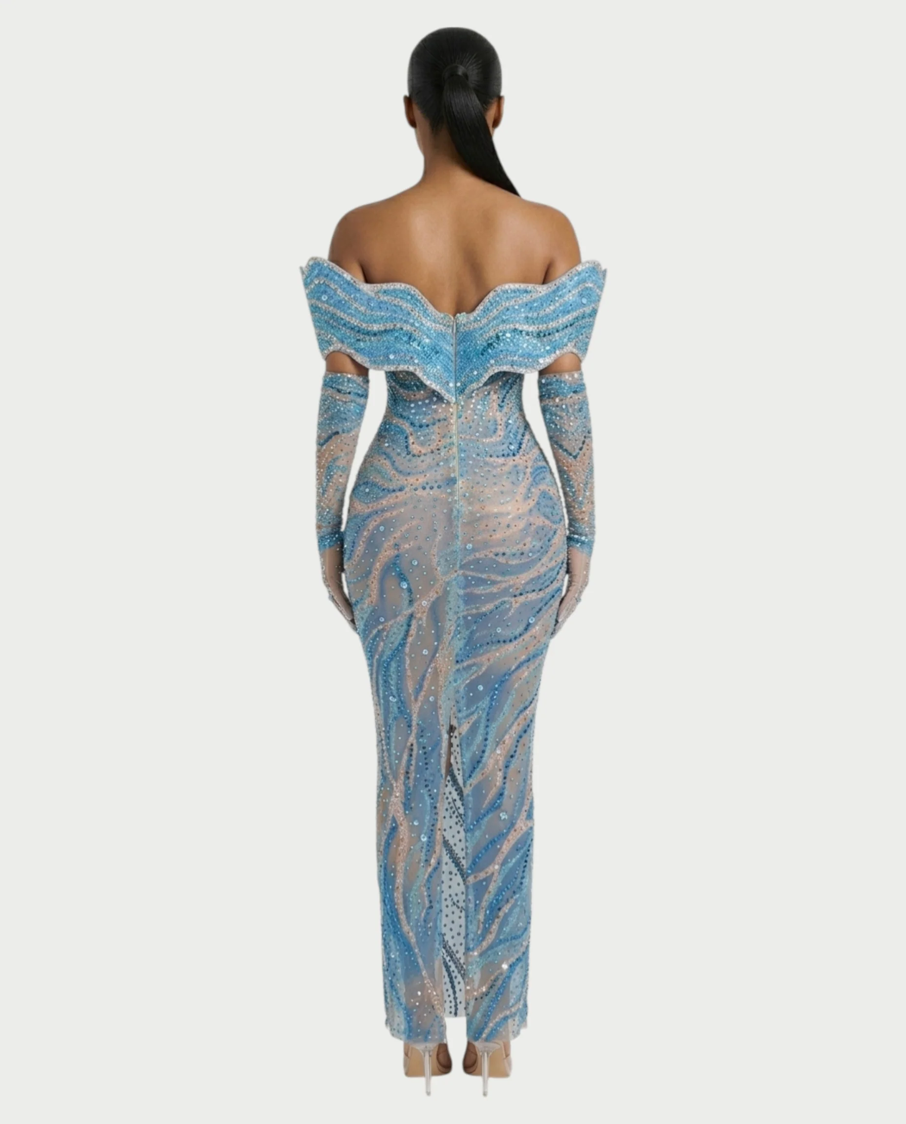 NELKA Rhinestone Off-Shoulder Mesh Maxi Dress - Image 2