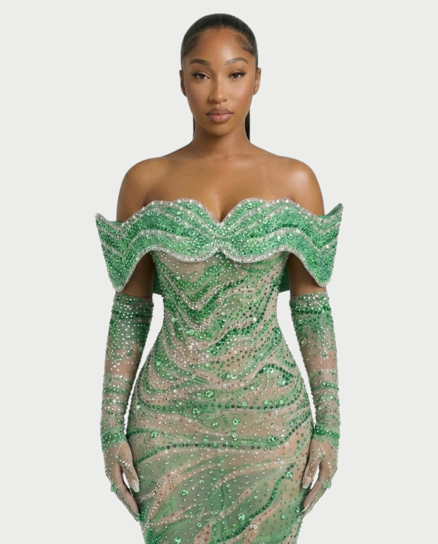 NELKA Rhinestone Off-Shoulder Mesh Maxi Dress - Image 24
