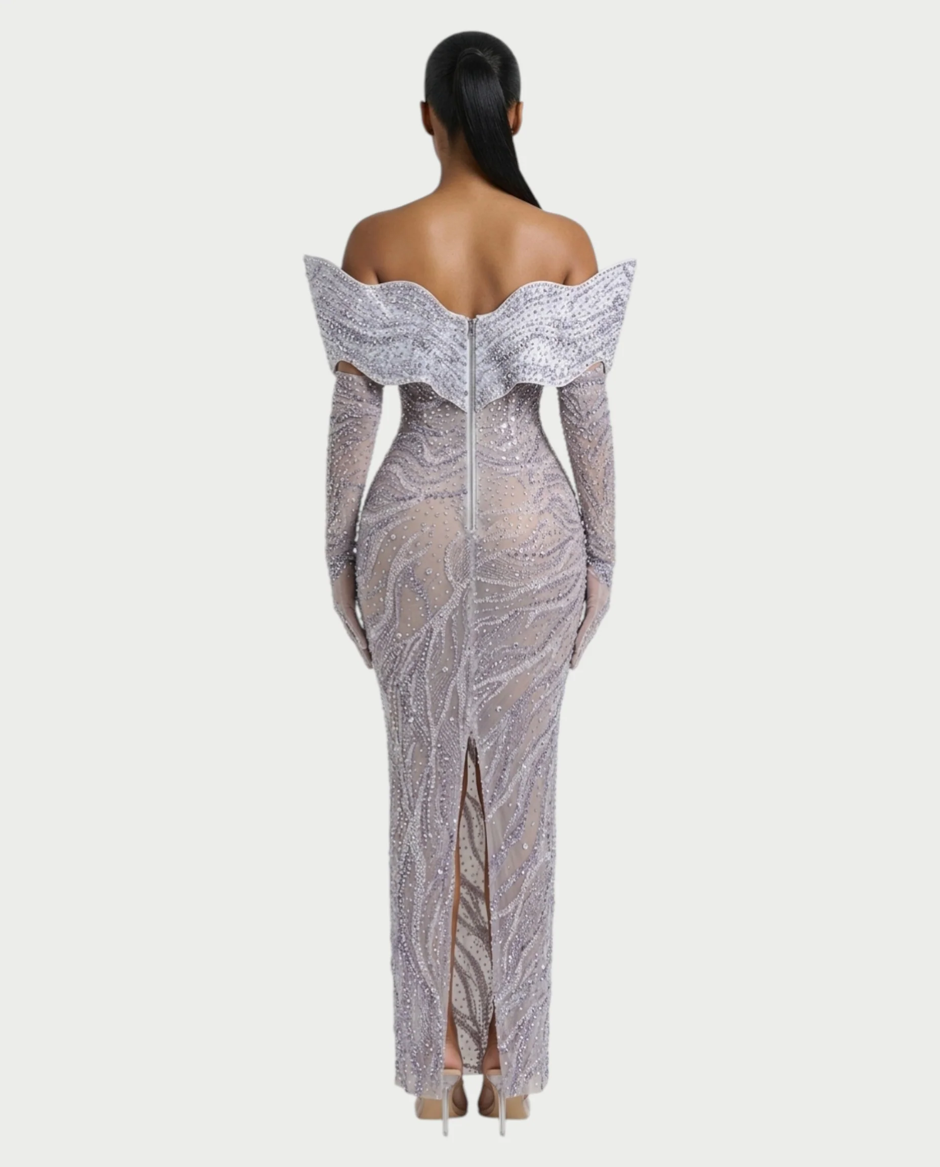 NELKA Rhinestone Off-Shoulder Mesh Maxi Dress - Image 32