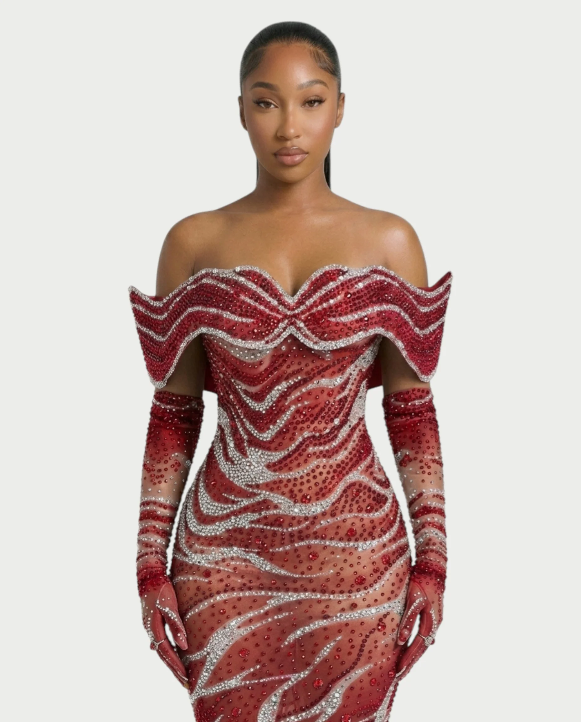 NELKA Rhinestone Off-Shoulder Mesh Maxi Dress - Image 9