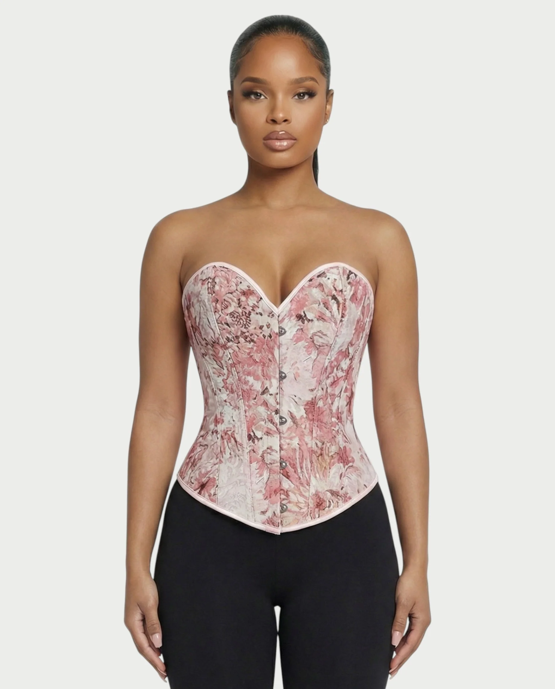 NIRELLA Pink Ivory Floral Tapestry Corset Top