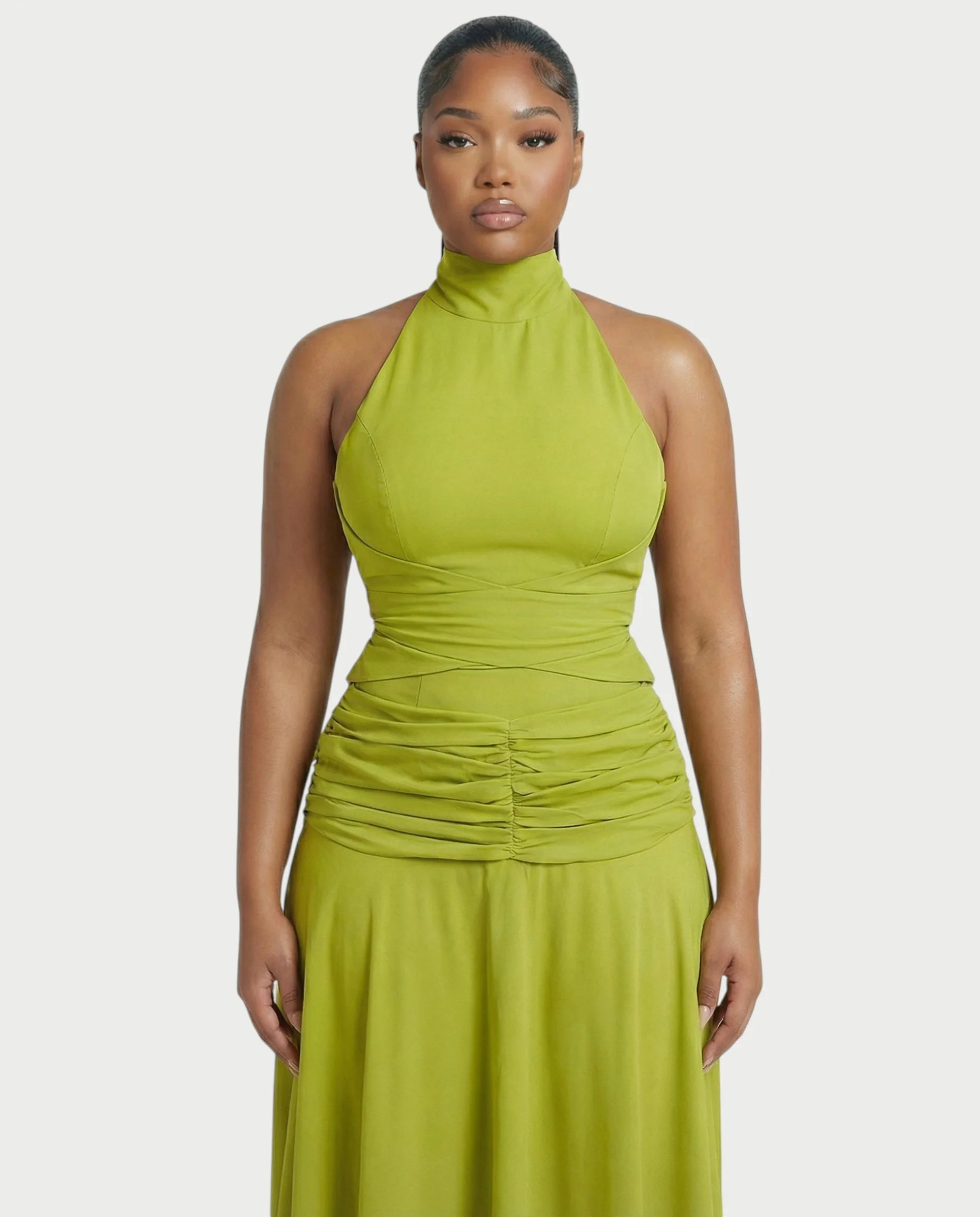 NOREYA High-Neck Ruched Waist Maxi Dress - Image 4