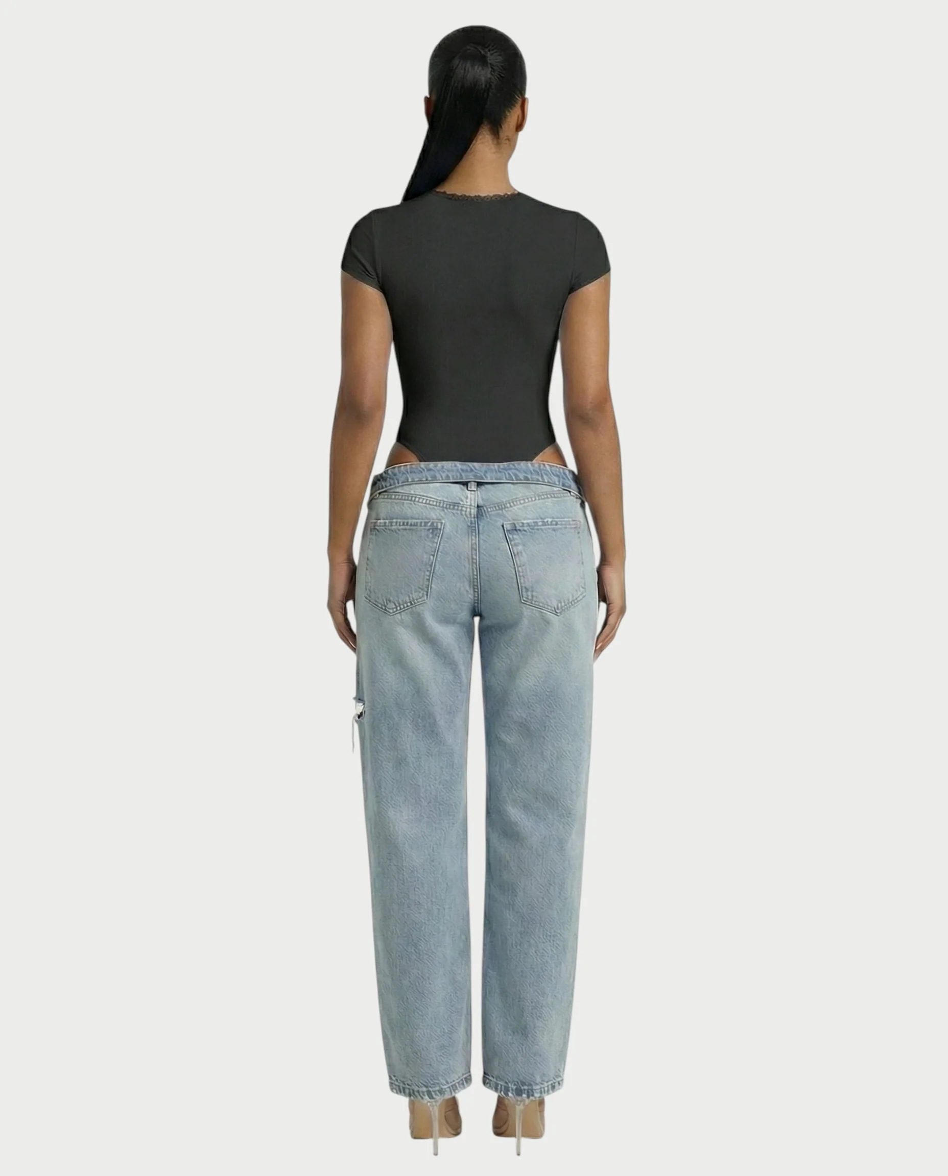 Ribbed Lace-Trim Square Neck Bodysuit - Image 10