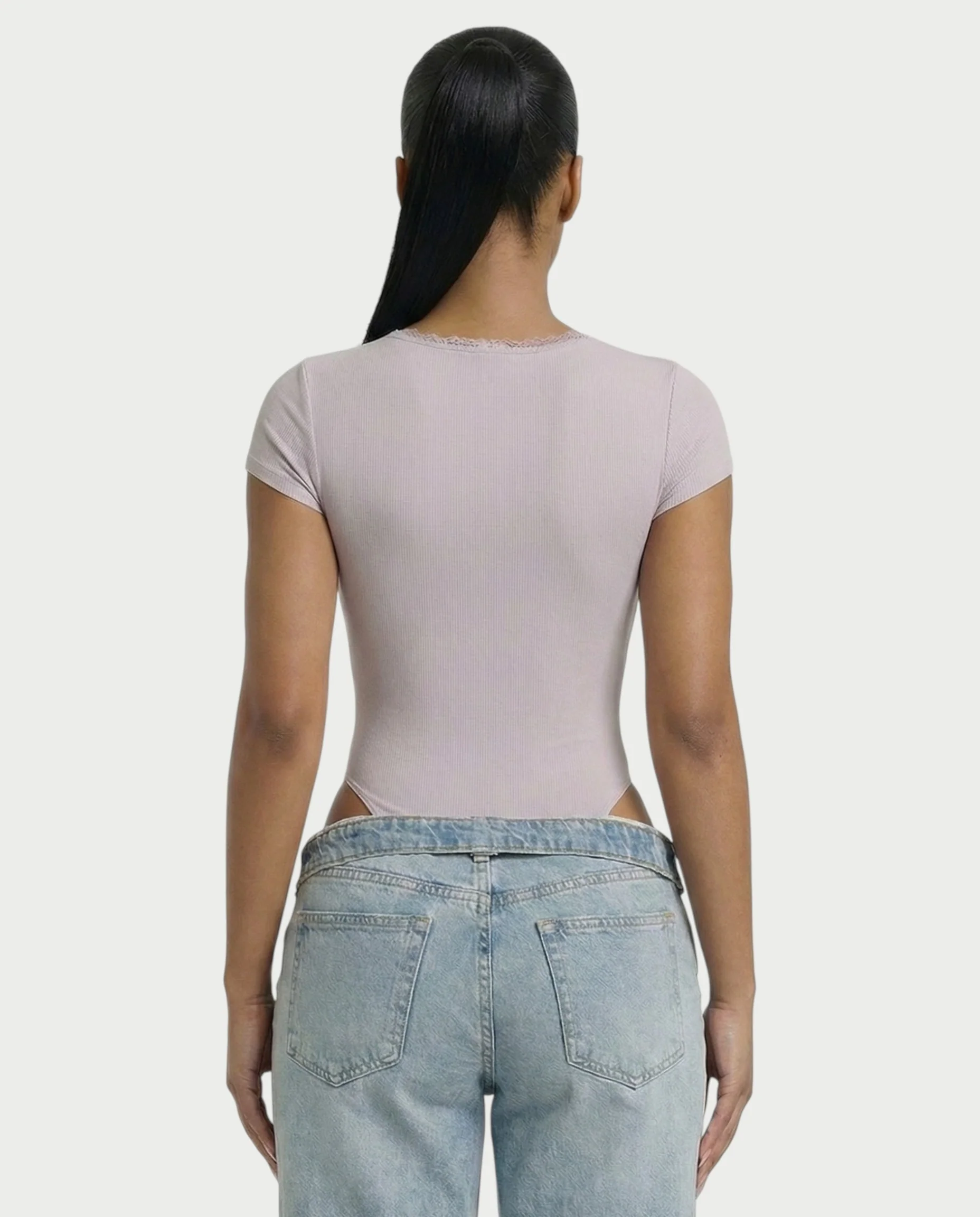 Ribbed Lace-Trim Square Neck Bodysuit - Image 22
