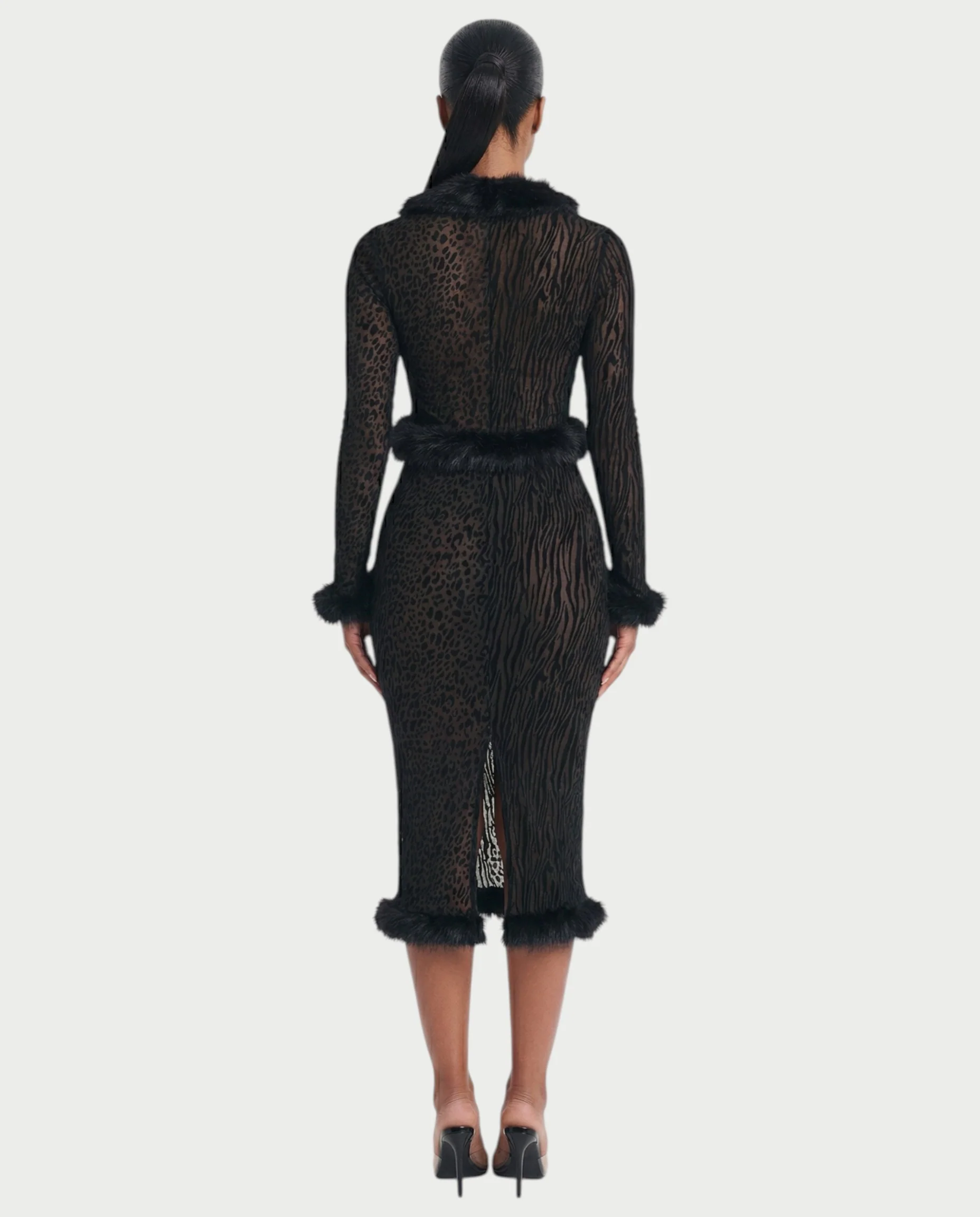 ROMENA Fuax-fur Trim Leopard Top & Midi Skirt Set - Image 2