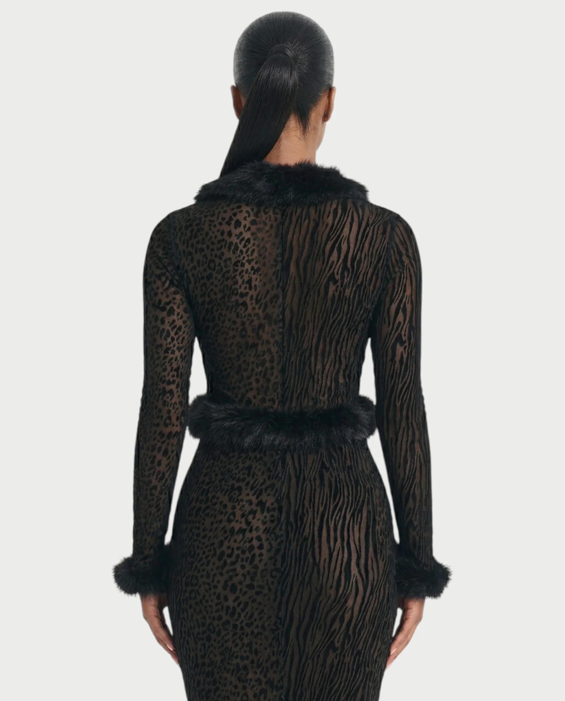 ROMENA Fuax-fur Trim Leopard Top & Midi Skirt Set - Image 5