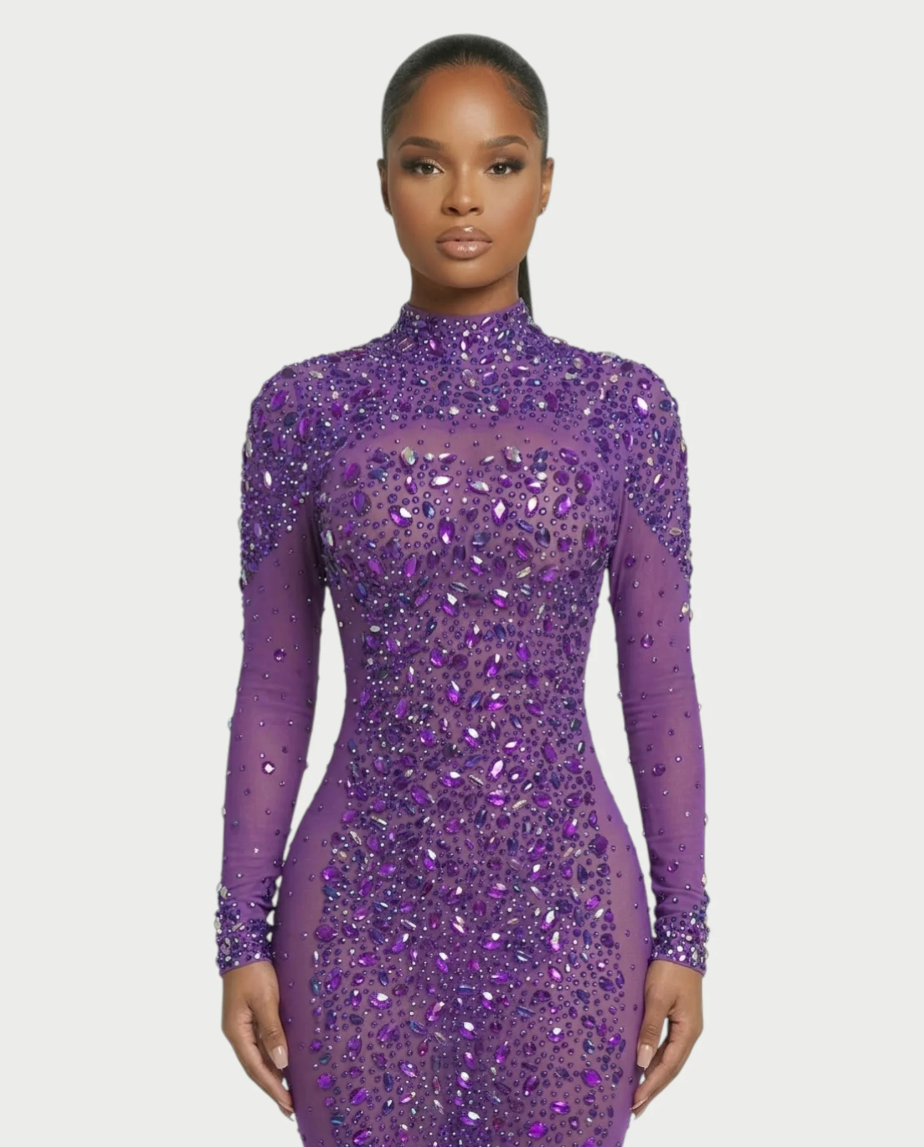 SOSANE Diamond High-Neck Feather Mermaid Maxi Dress - Image 19