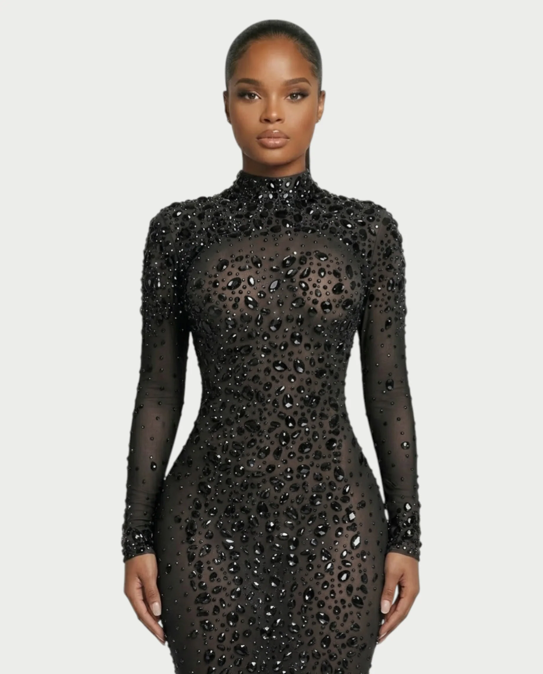 SOSANE Diamond High-Neck Feather Mermaid Maxi Dress - Image 24