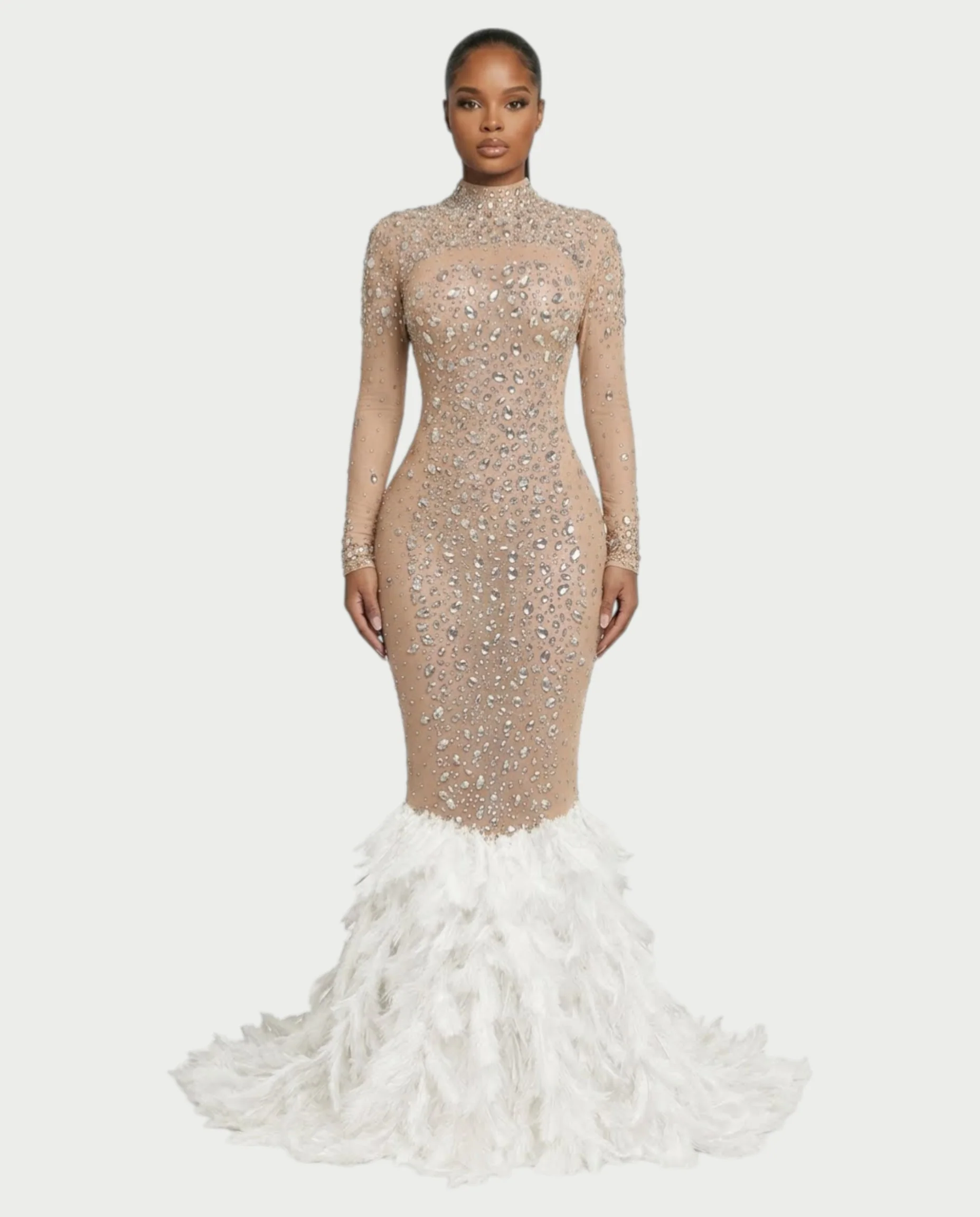 SOSANE Diamond High-Neck Feather Mermaid Maxi Dress - Image 31