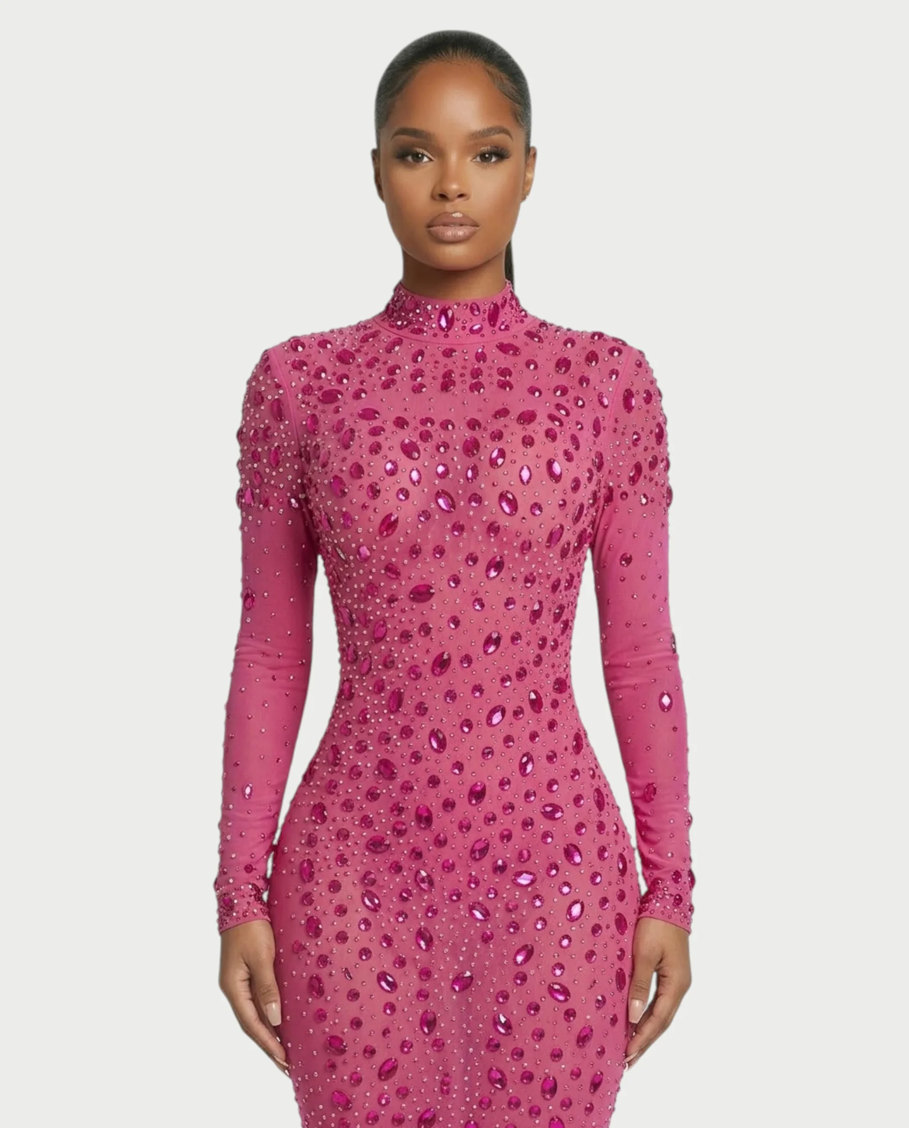 SOSANE Diamond High-Neck Feather Mermaid Maxi Dress - Image 39
