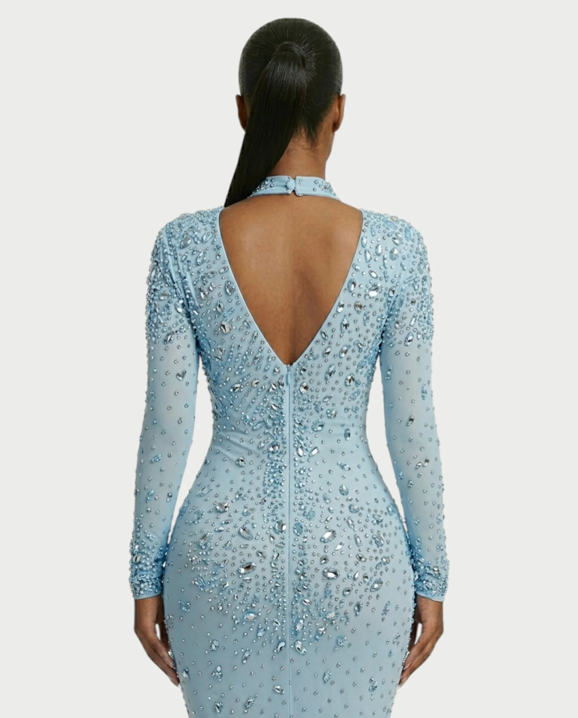 SOSANE Diamond High-Neck Feather Mermaid Maxi Dress - Image 50
