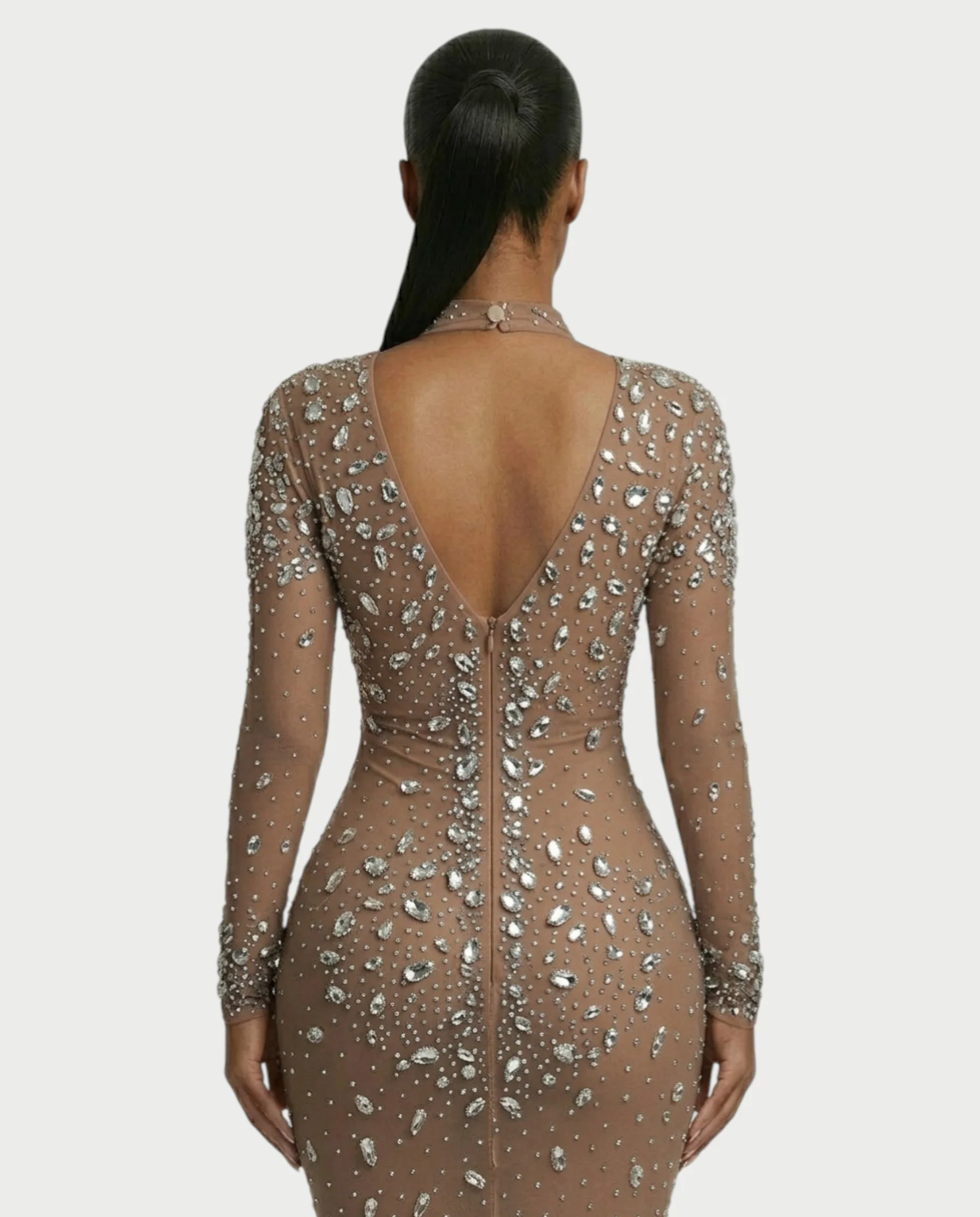 SOSANE Diamond High-Neck Feather Mermaid Maxi Dress - Image 60
