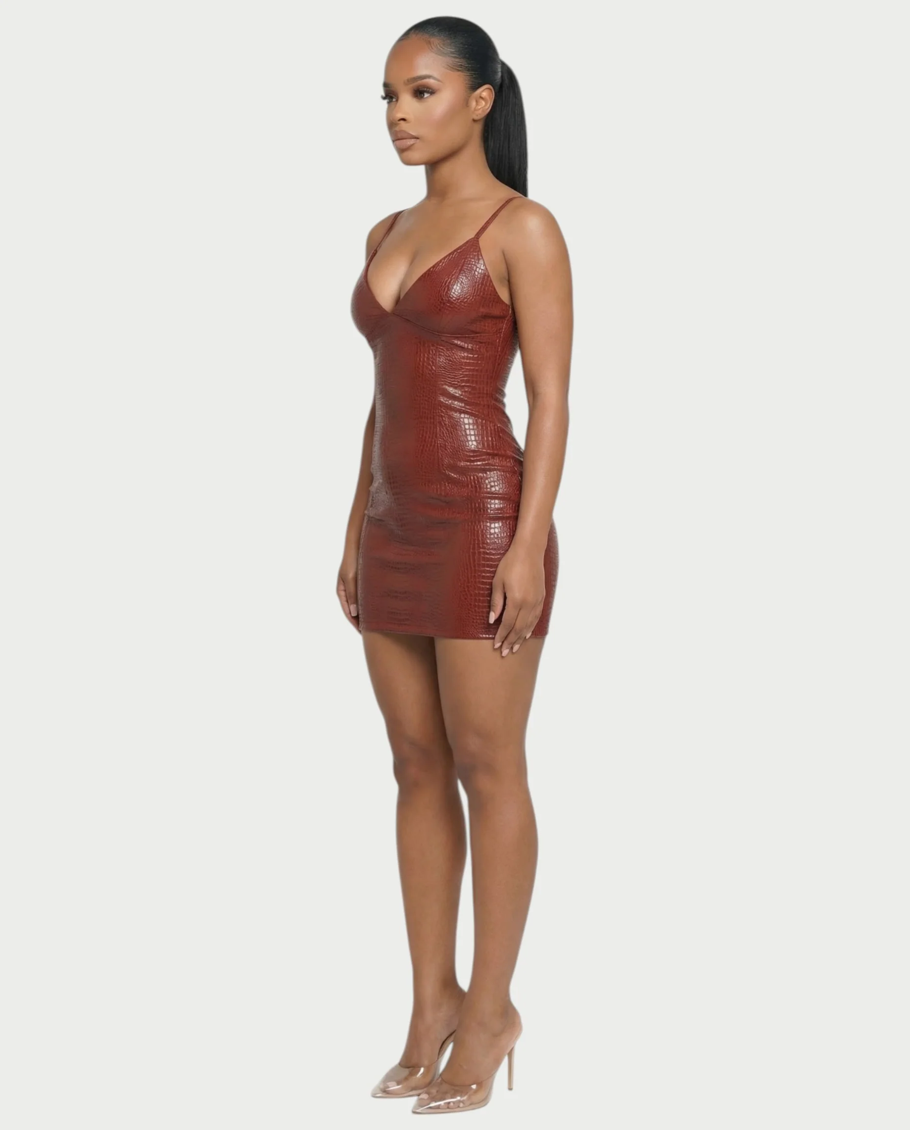 ZIREL Croc-Embossed Bodycon Mini Dress - Image 3